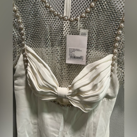 Self Portrait WHITE CREPE DIAMANTE MESH MINI DRESS - Picture 3 of 3